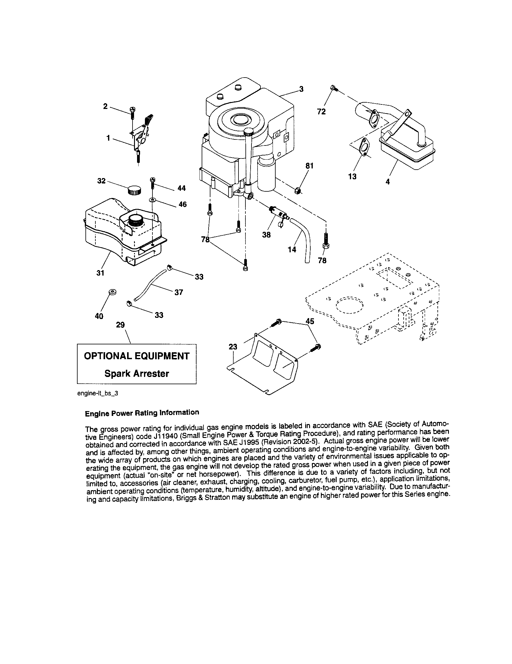 Engine Diagram and Parts List for 917286010  Craftsman Lawn Tractor