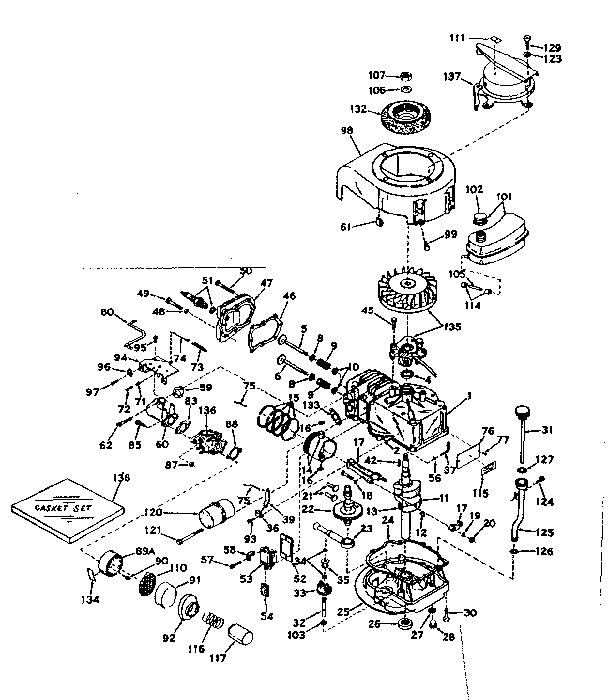 Basic Engine Diagram and Parts List for 143171132  Craftsman Engine