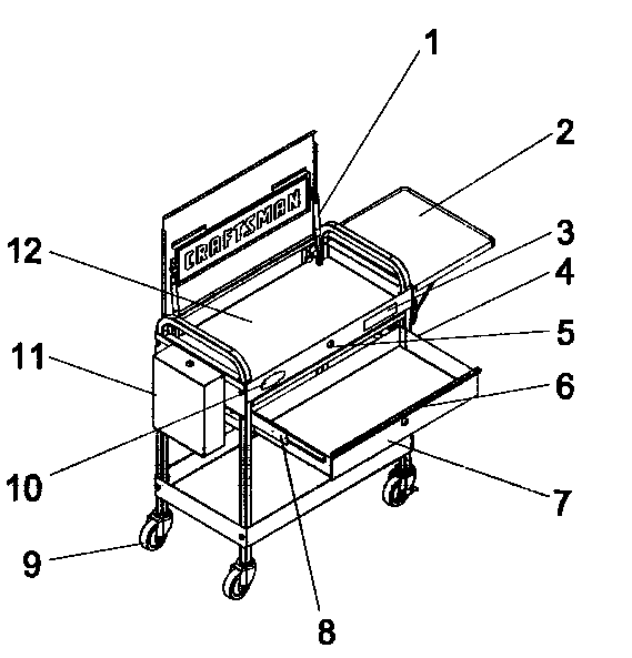 Cart Diagram and Parts List for 706597360  Craftsman Tool Stand & Cart
