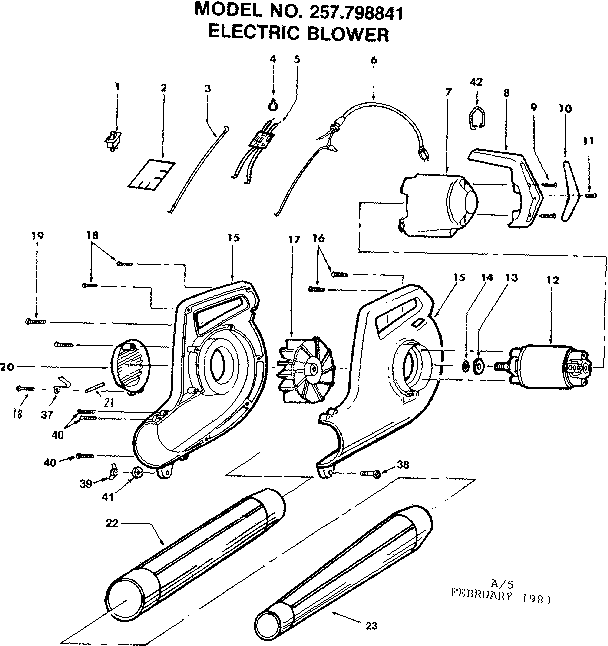Electric Blower Diagram and Parts List for 257798841  Craftsman Snow Blower