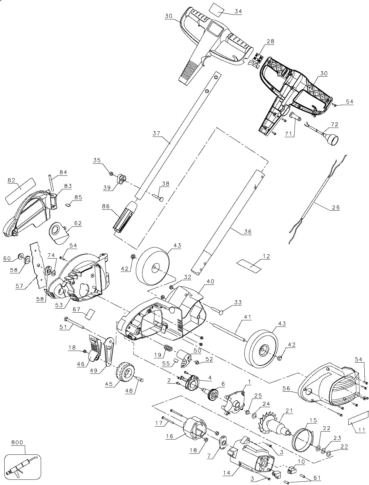 Default Diagram and Parts List for 79654 Type 1 Craftsman Edger