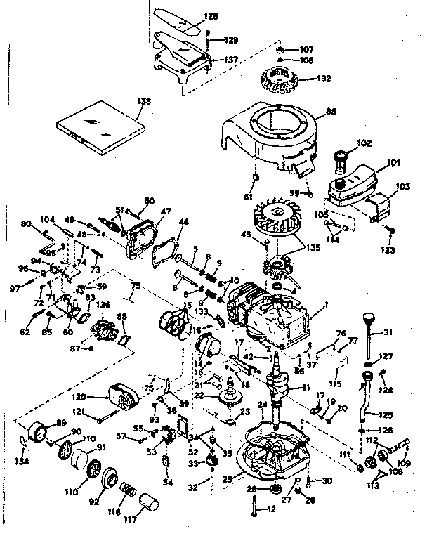 Basic Engine Diagram and Parts List for 143144012  Craftsman Engine
