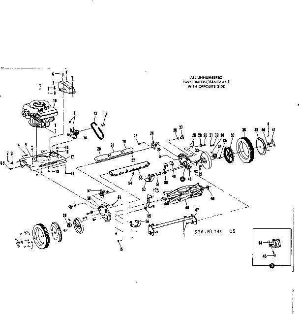 Engine And Reel Assembly Diagram and Parts List for 53681740  Craftsman Lawn Mower
