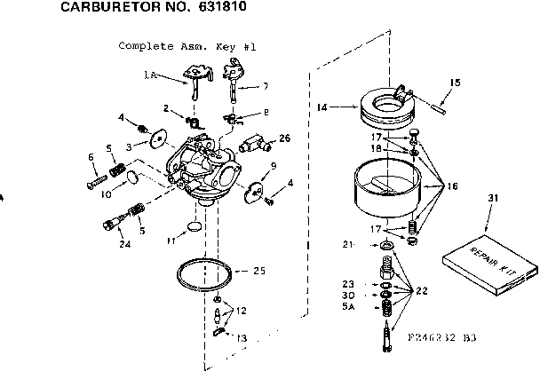 Carburetor Diagram and Parts List for 143246232  Craftsman Engine