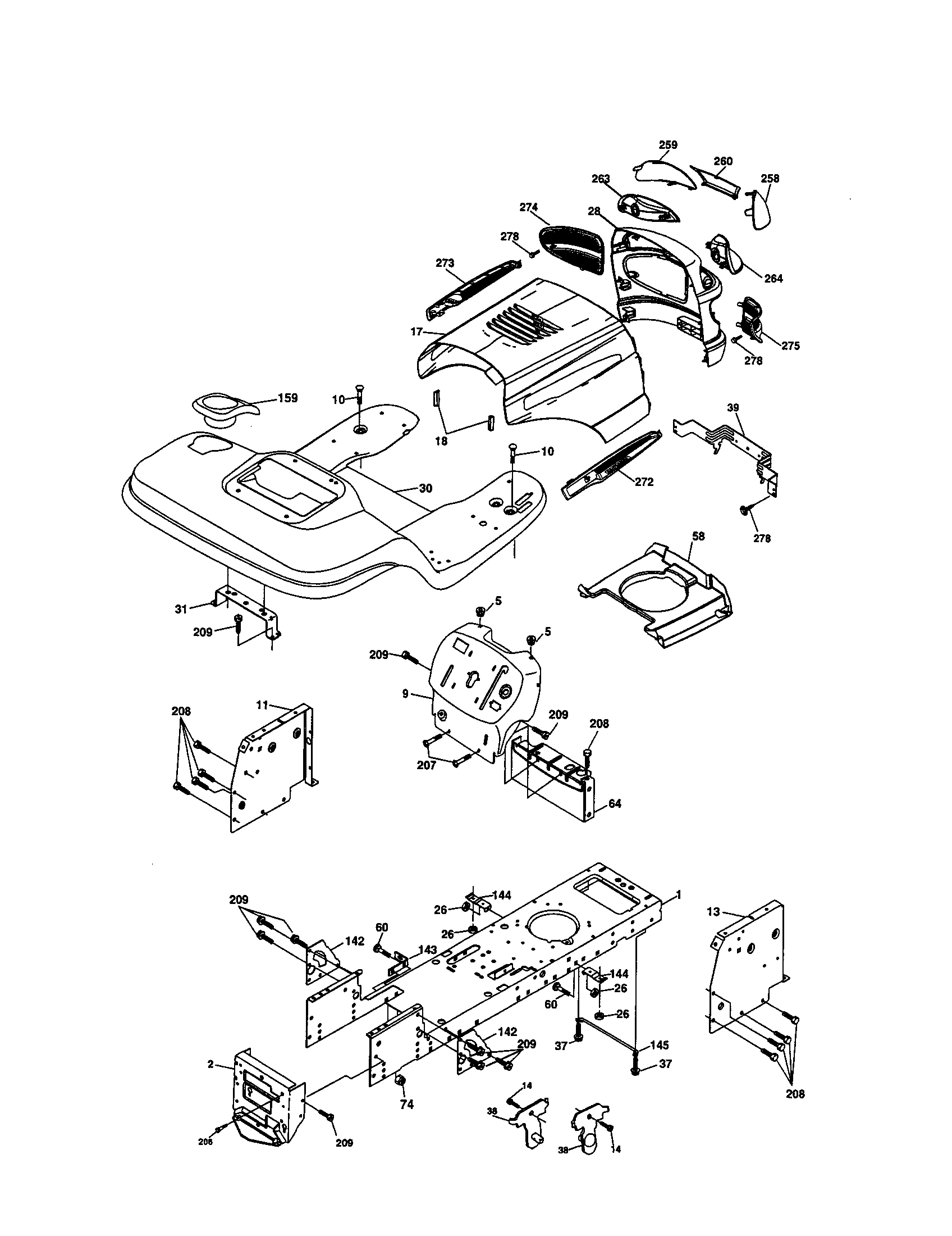 Chassis And Enclosures Diagram and Parts List for 917277580  Craftsman Lawn Tractor