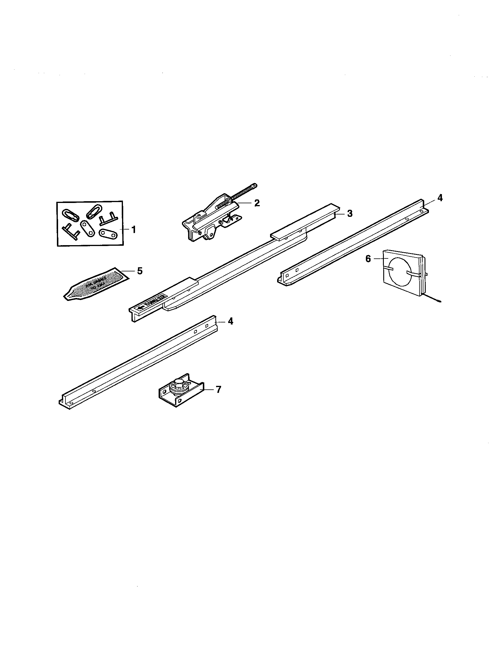 Rail Assembly Diagram and Parts List for 13953661SRT3  Craftsman Garage Door Opener