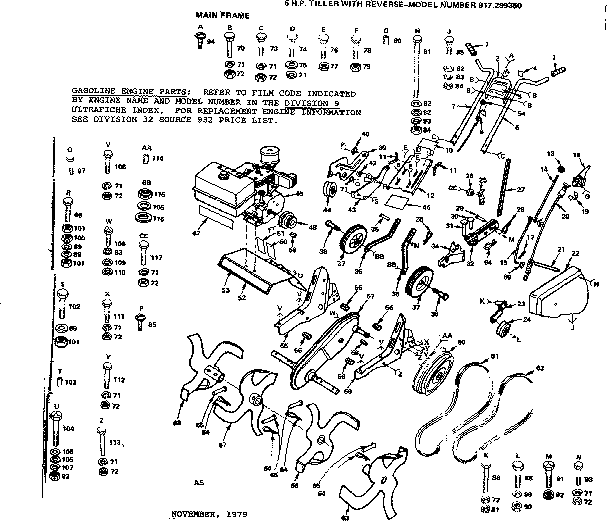 Replacement Parts Diagram and Parts List for 917299360  Craftsman Tiller
