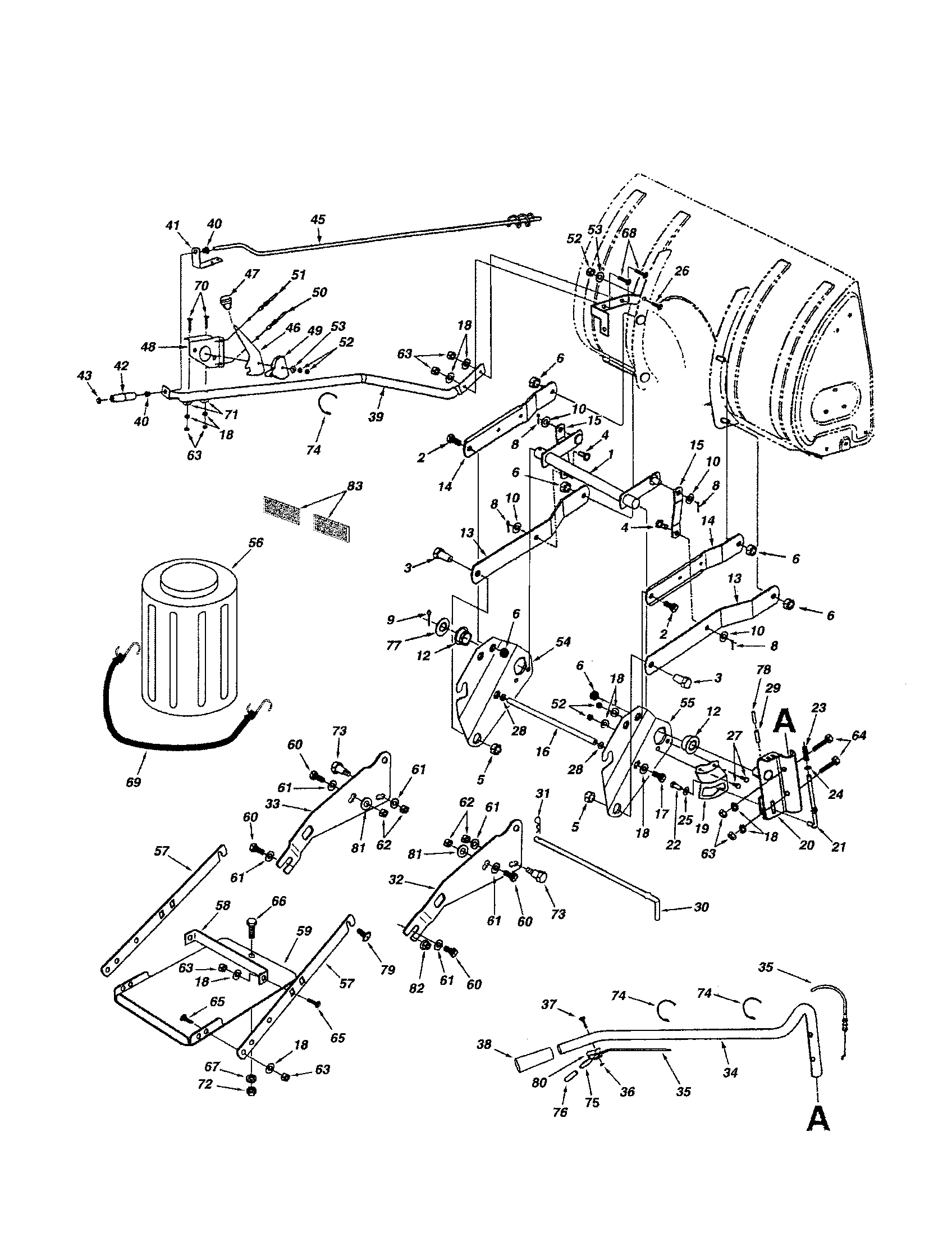 Handles/keg/lift Shaft Diagram and Parts List for 486248392  Craftsman Snow Blower