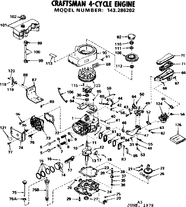 Replacement Parts Diagram and Parts List for 143286202  Craftsman Engine