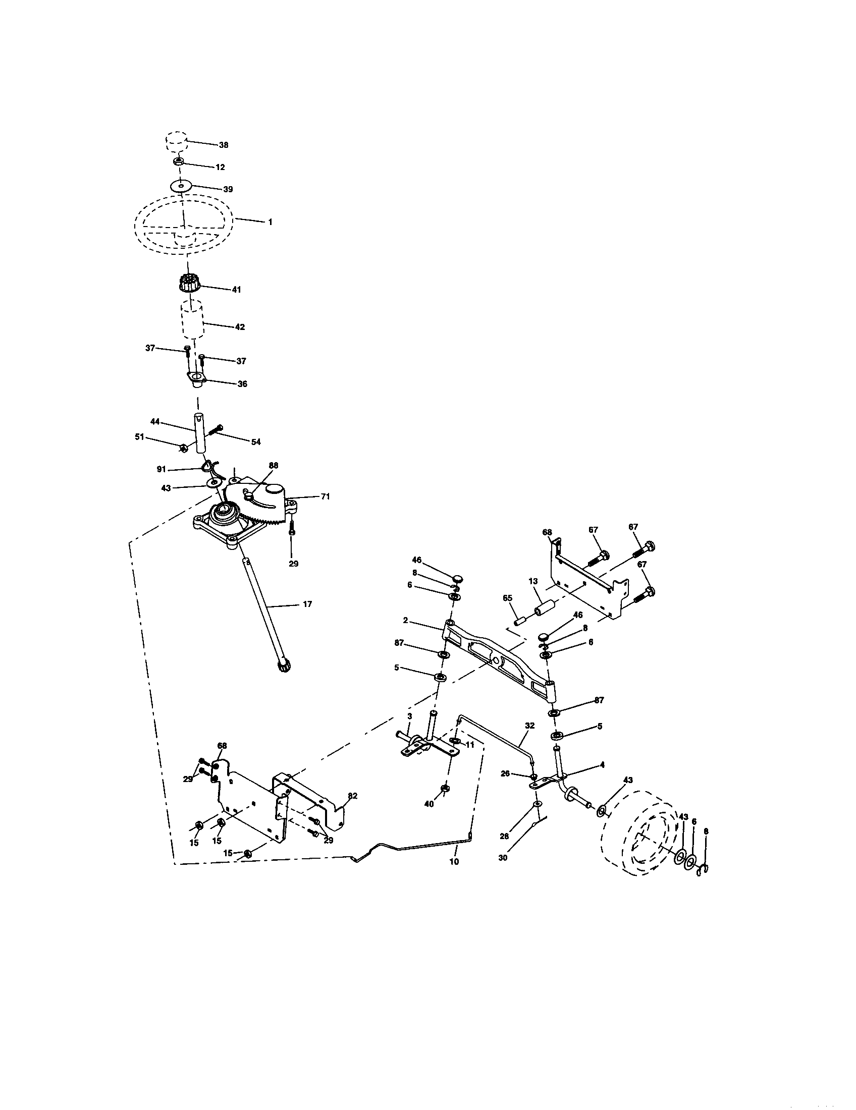 Steering Assembly Diagram and Parts List for 917273754  Craftsman Lawn Tractor