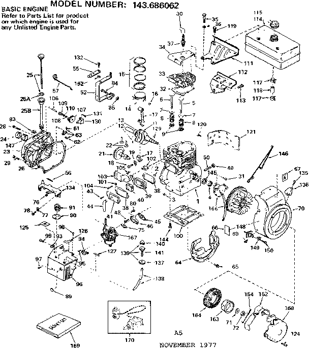 Replacement Parts Diagram and Parts List for 143686062  Craftsman Engine