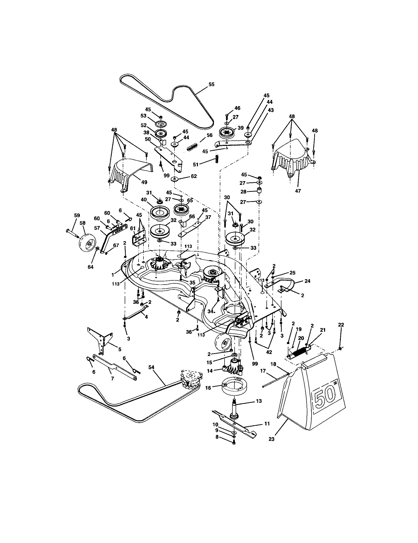 Mower Deck Diagram and Parts List for 917276052  Craftsman Lawn Tractor