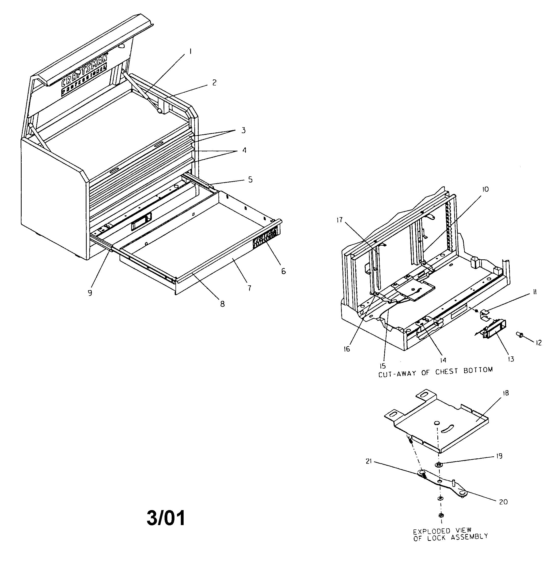 Cabinet Parts Diagram and Parts List for 706599320  Craftsman Tool Stand & Cart