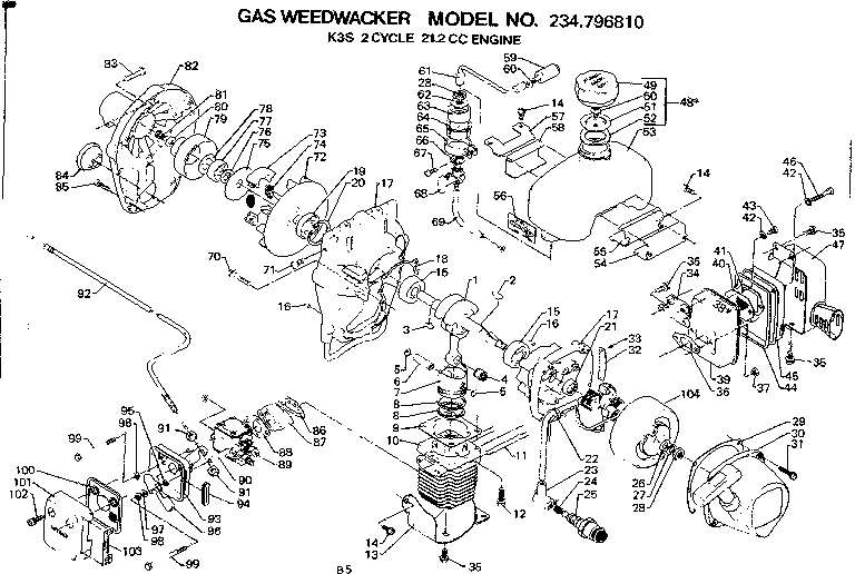 Engine Diagram and Parts List for 234796810  Craftsman Trimmer