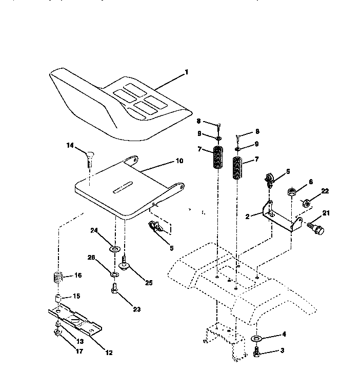 Seat Assembly Diagram and Parts List for 917258514  Craftsman Lawn Tractor
