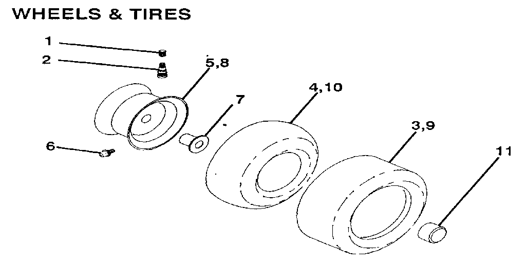 Wheels & Tires Diagram and Parts List for 917257280  Craftsman Lawn Tractor