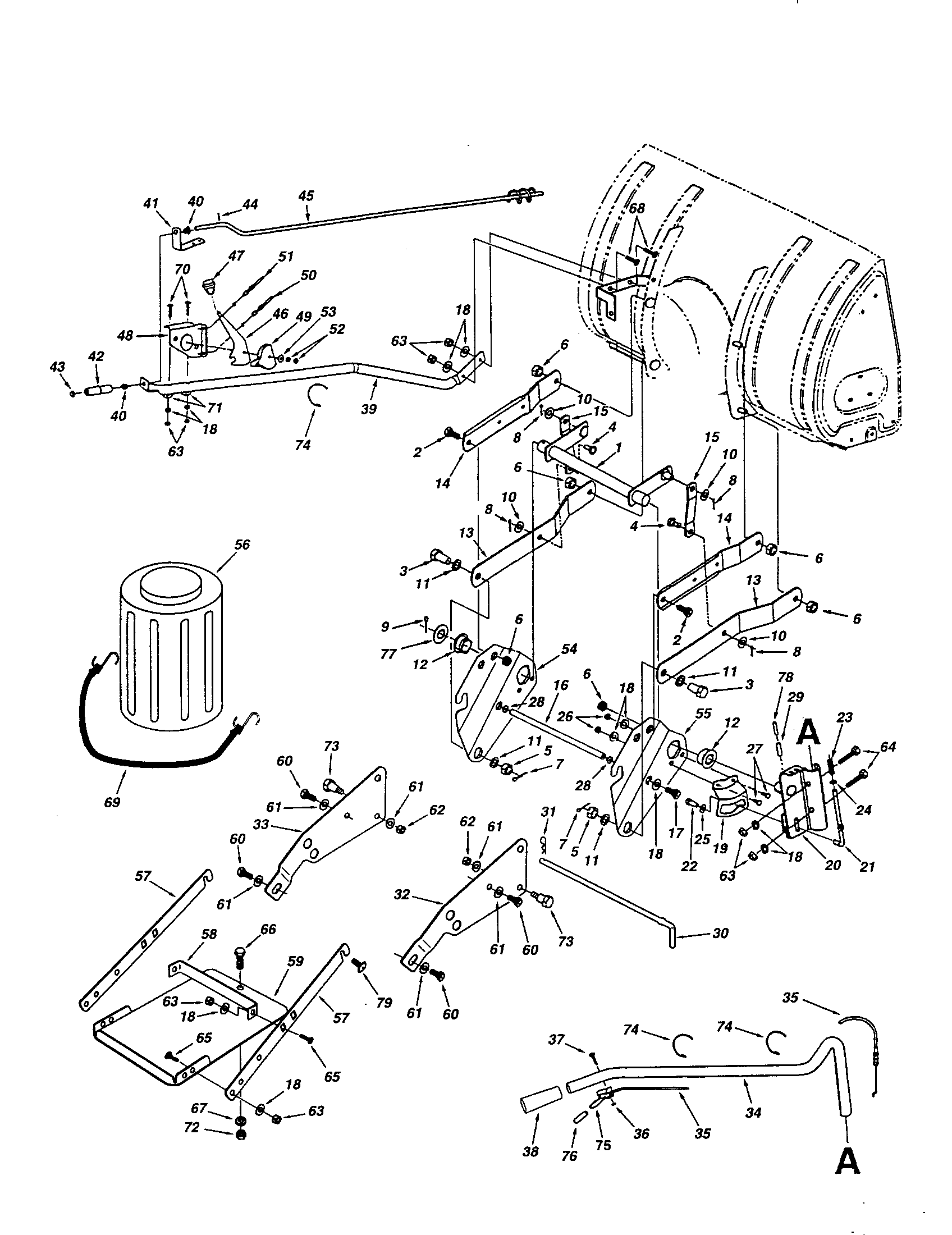 Lift Assembly Diagram and Parts List for 486248400  Craftsman Snow Blower