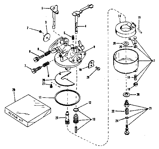 Carburetor Diagram and Parts List for 143524061  Craftsman Engine
