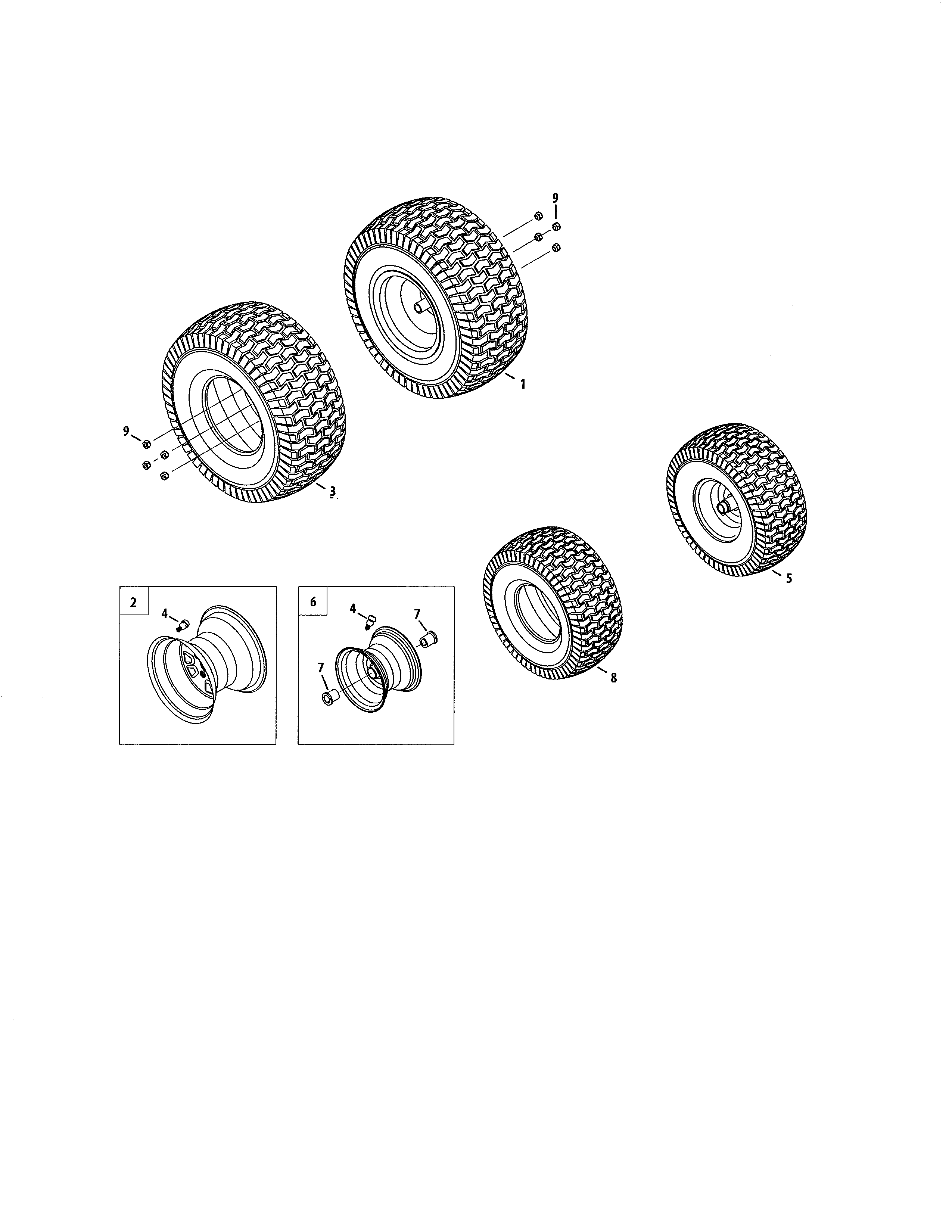 Wheels Diagram and Parts List for 247204470  Craftsman Lawn Tractor