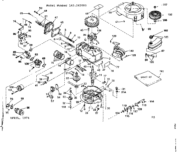 Engine Diagram and Parts List for 143243082  Craftsman Engine