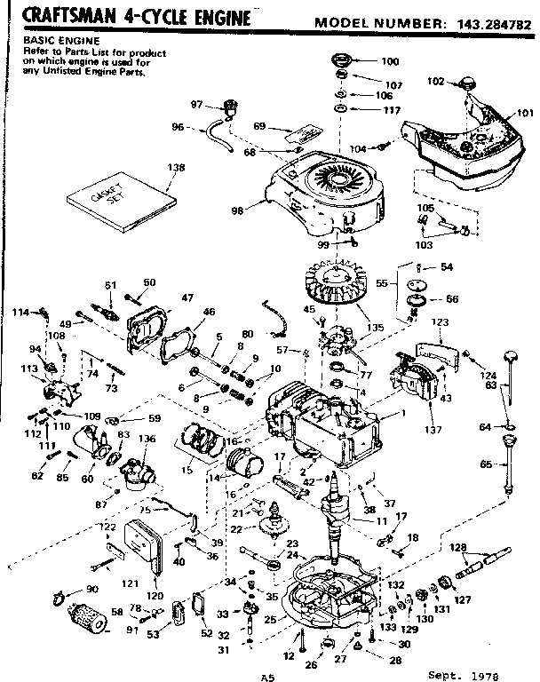 Replacement Parts Diagram and Parts List for 143284782  Craftsman Engine