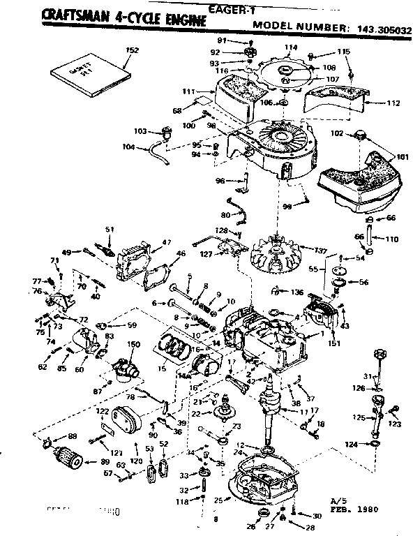 Replacement Parts Diagram and Parts List for 143305032  Craftsman Engine