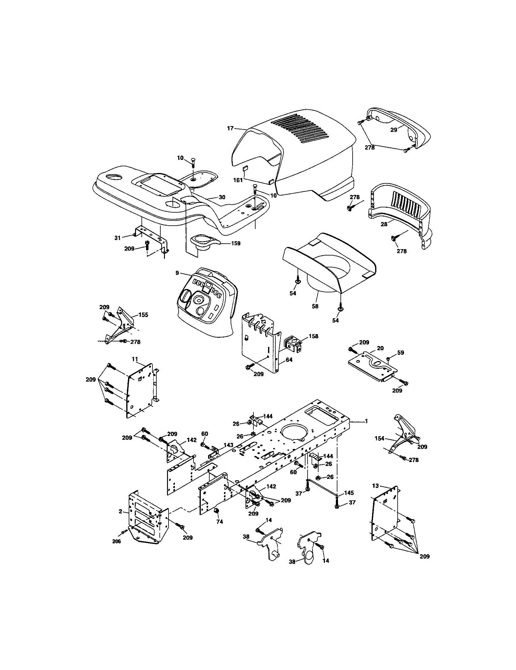 Chassis And Enclosures Diagram and Parts List for 917275640  Craftsman Lawn Tractor