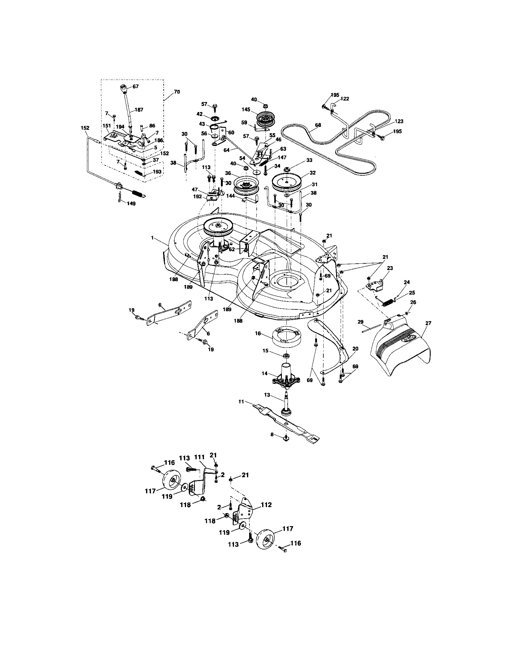 Mower Deck Diagram and Parts List for 917276601  Craftsman Lawn Tractor
