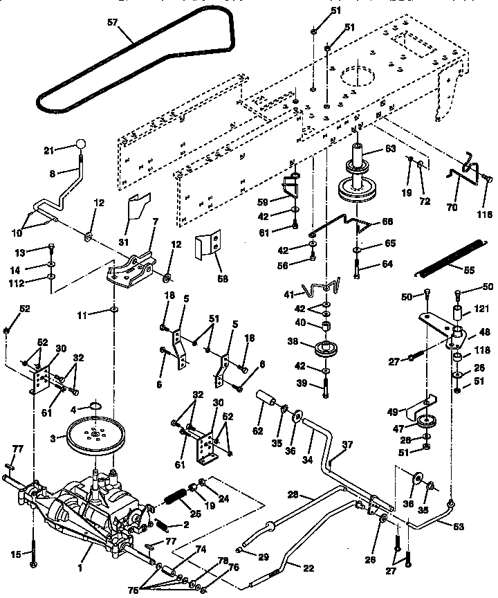 Drive Diagram and Parts List for 917258513  Craftsman Lawn Tractor