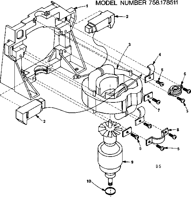 Frame Motor Diagram and Parts List for 758178511  Craftsman Utility Vacuum