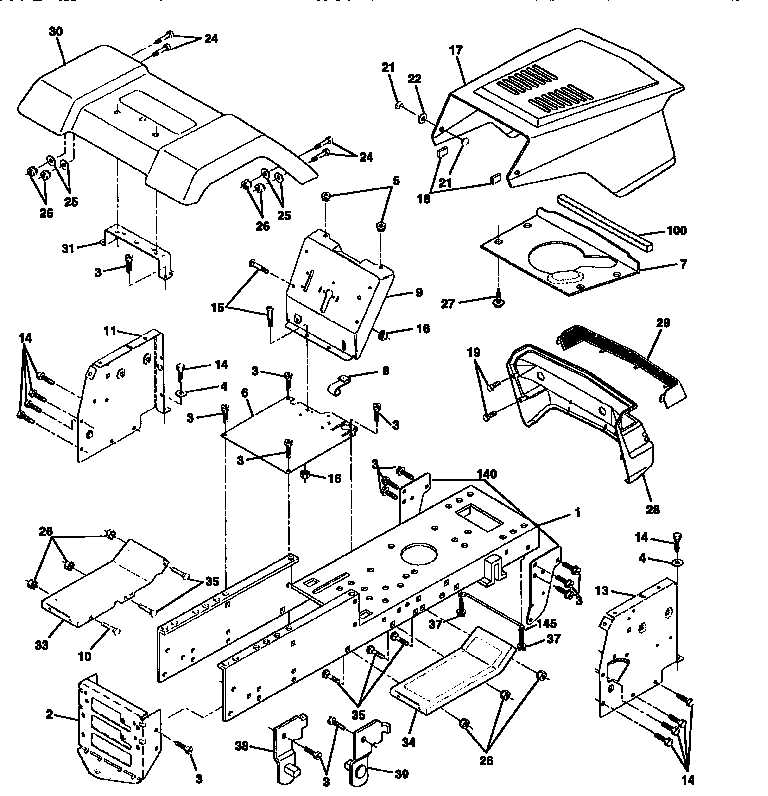 Chassis And Enclosures Diagram and Parts List for 917258515  Craftsman Lawn Tractor