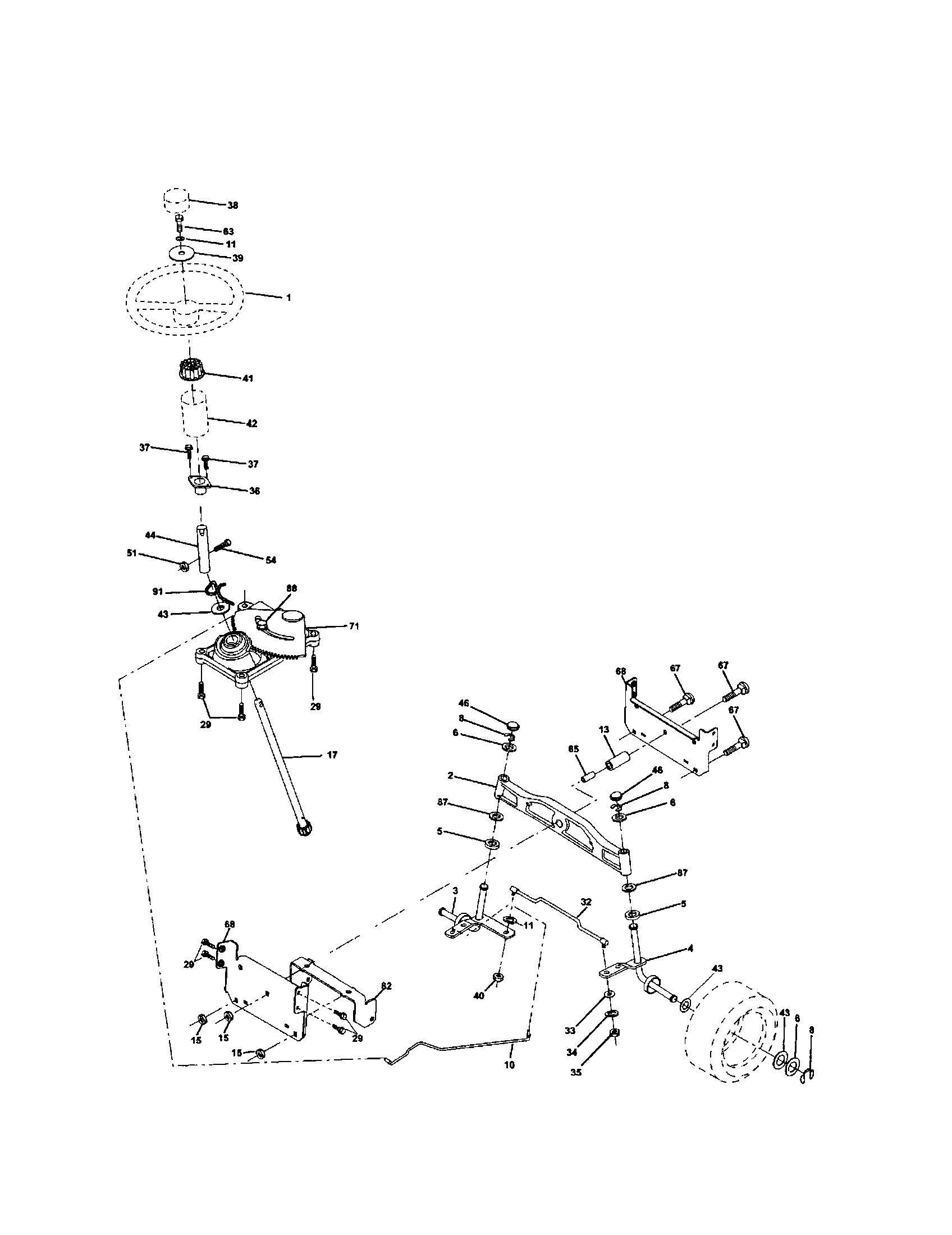 Steering Assembly Diagram and Parts List for 917279941  Craftsman Lawn Tractor