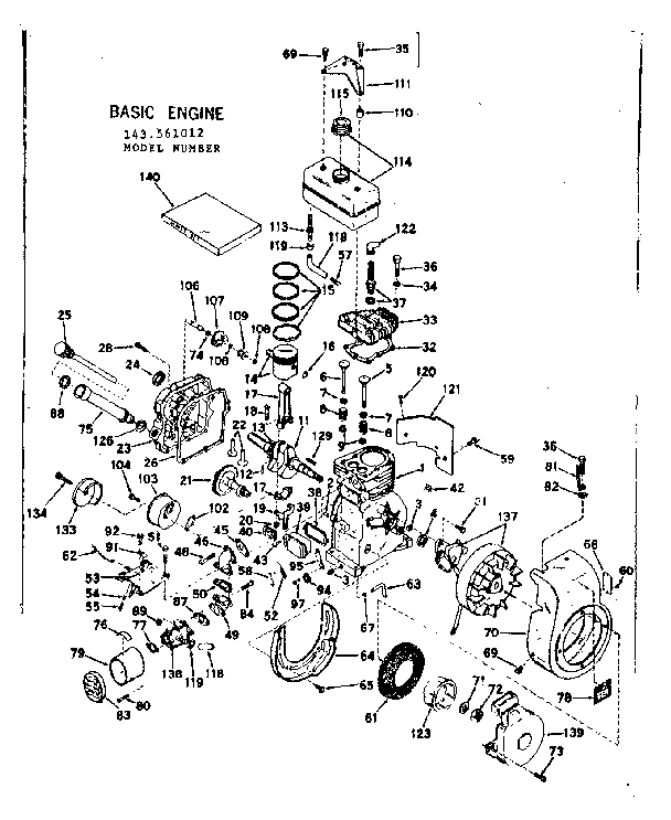 Basic Engine Diagram and Parts List for 143561012  Craftsman Engine