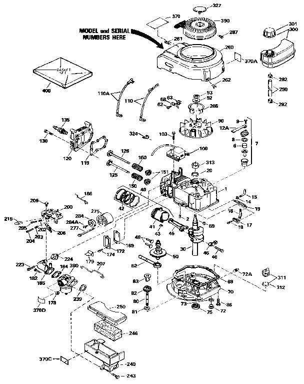 Replacement Parts Diagram and Parts List for 143434262  Craftsman Engine
