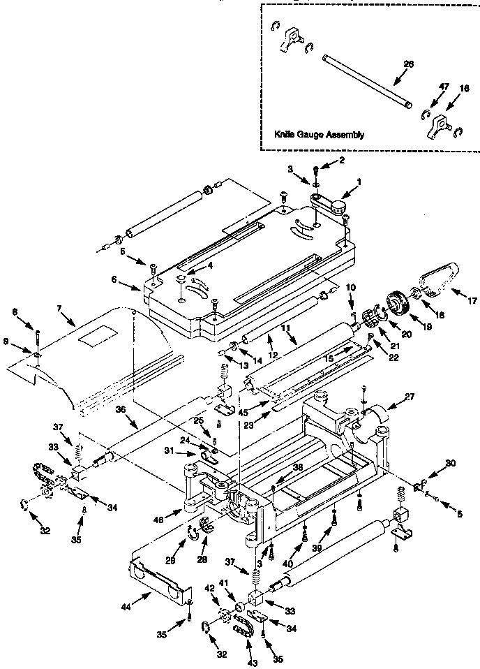 Roller Case Assembly Diagram and Parts List for 35123378  Craftsman Planer Jointer
