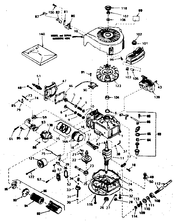 Engine Diagram and Parts List for 143354202  Craftsman Engine