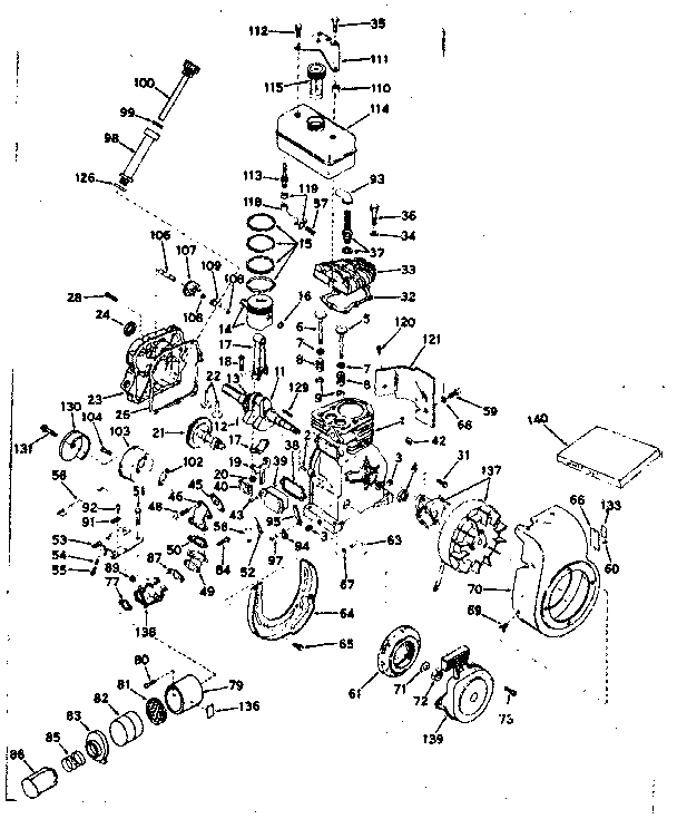 Basic Engine Diagram and Parts List for 143541072  Craftsman Engine