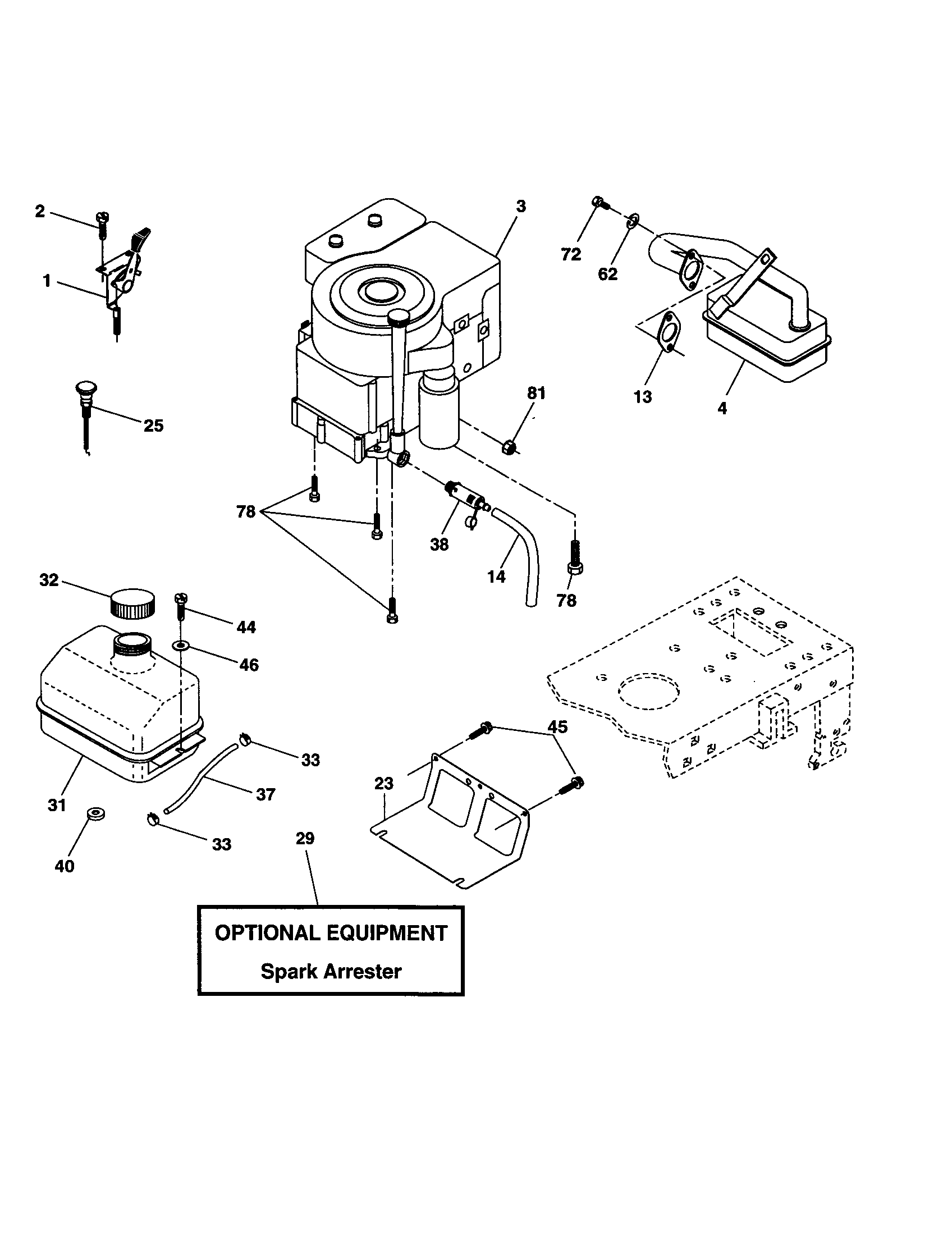 Engine Diagram and Parts List for 917278041  Craftsman Lawn Tractor