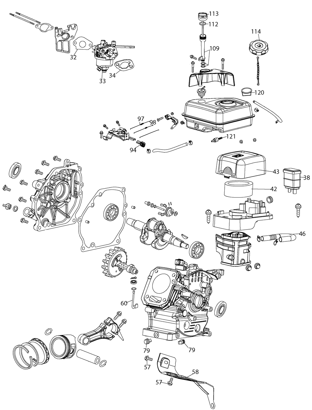 Diagram Diagram and Parts List for 170-AU Type 0 Craftsman Engine