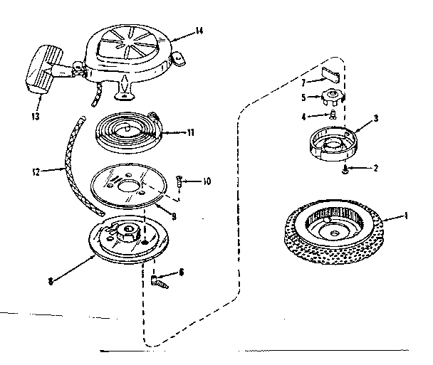 Rewind Starter No. 590358 Diagram and Parts List for 143122311  Craftsman Engine