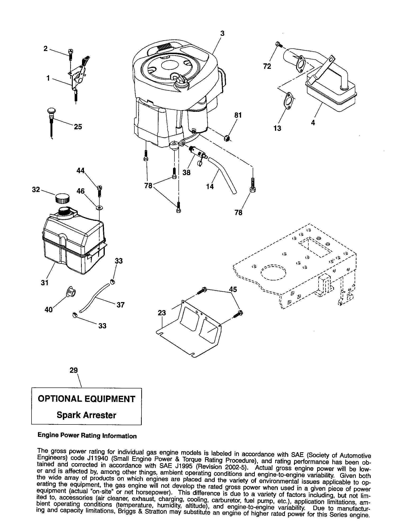 Engine Diagram and Parts List for 917256330  Craftsman Lawn Tractor