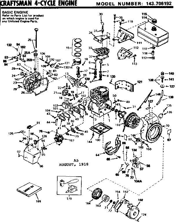 Replacement Parts Diagram and Parts List for 143706192  Craftsman Engine
