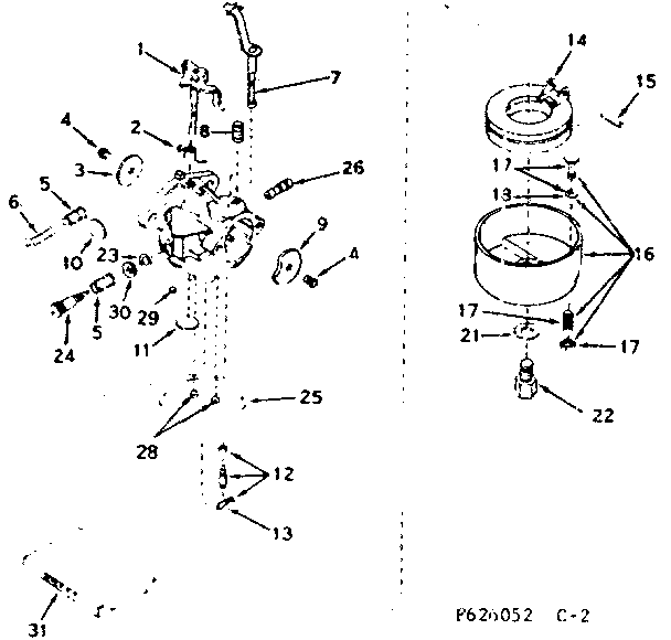 Carburetor Diagram and Parts List for 143626052  Craftsman Engine