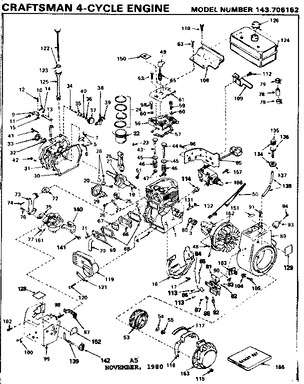 Replacement Parts Diagram and Parts List for 143706152  Craftsman Engine