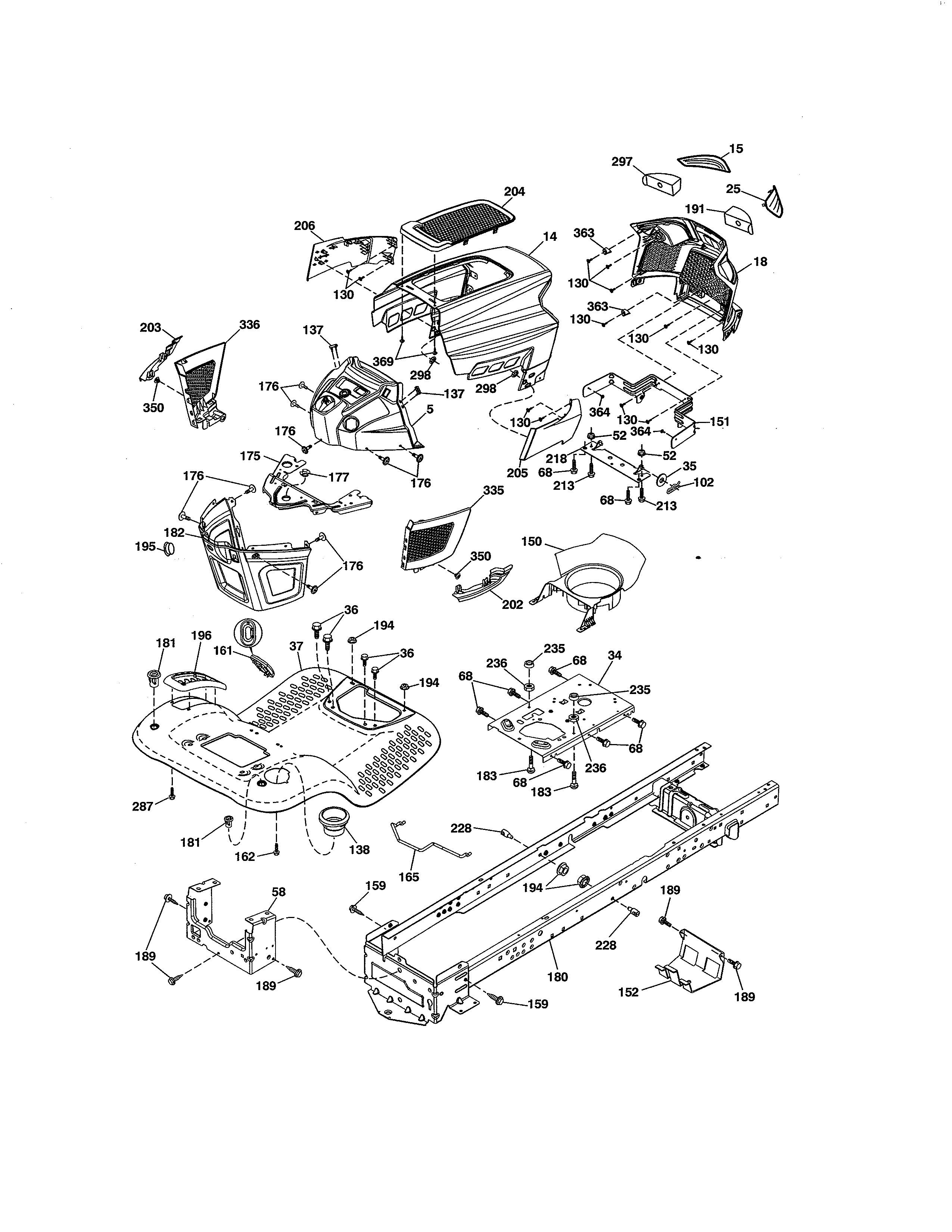 Chassis Diagram and Parts List for 917986421  Craftsman Lawn Tractor