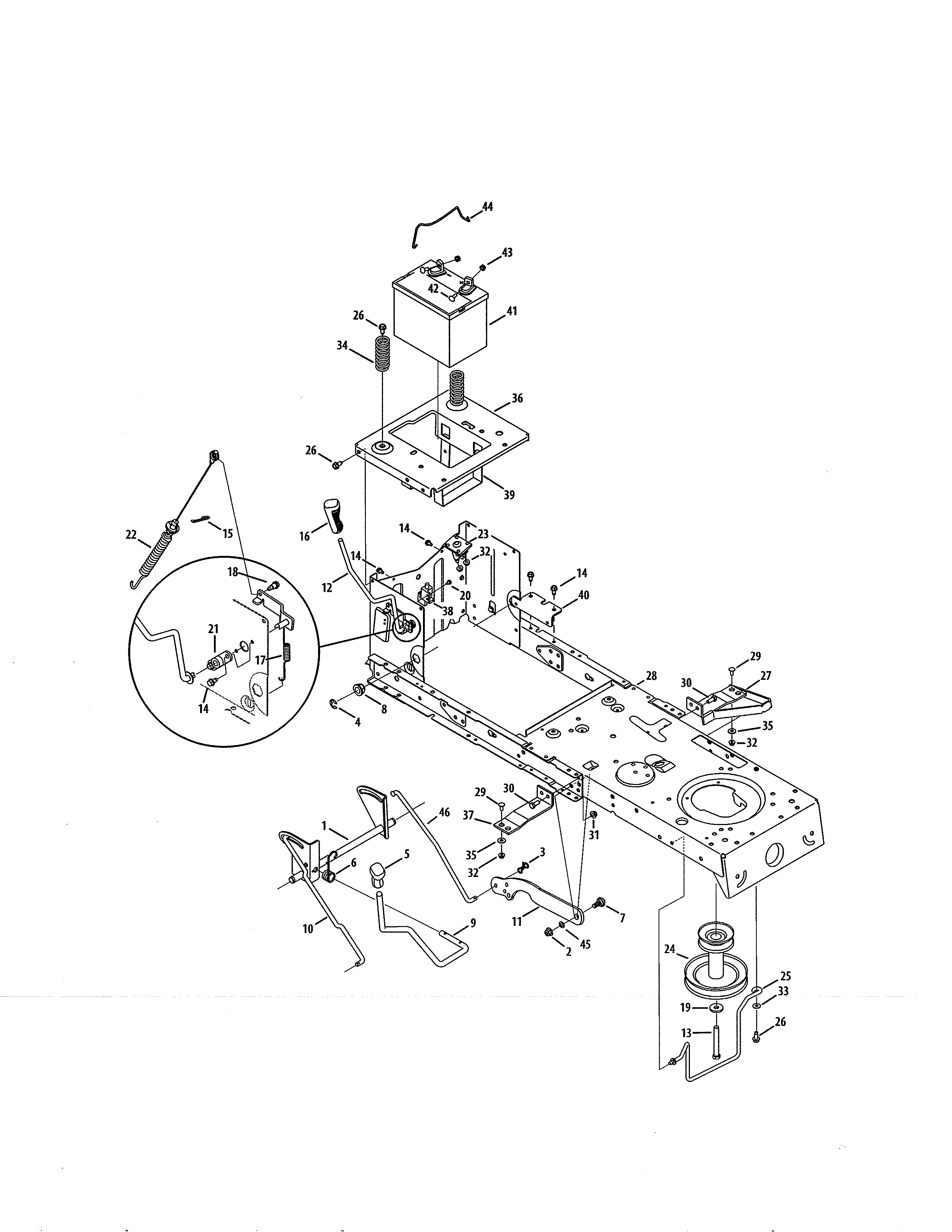 Frame/battery/lift Diagram and Parts List for 247273720  Craftsman Lawn Tractor