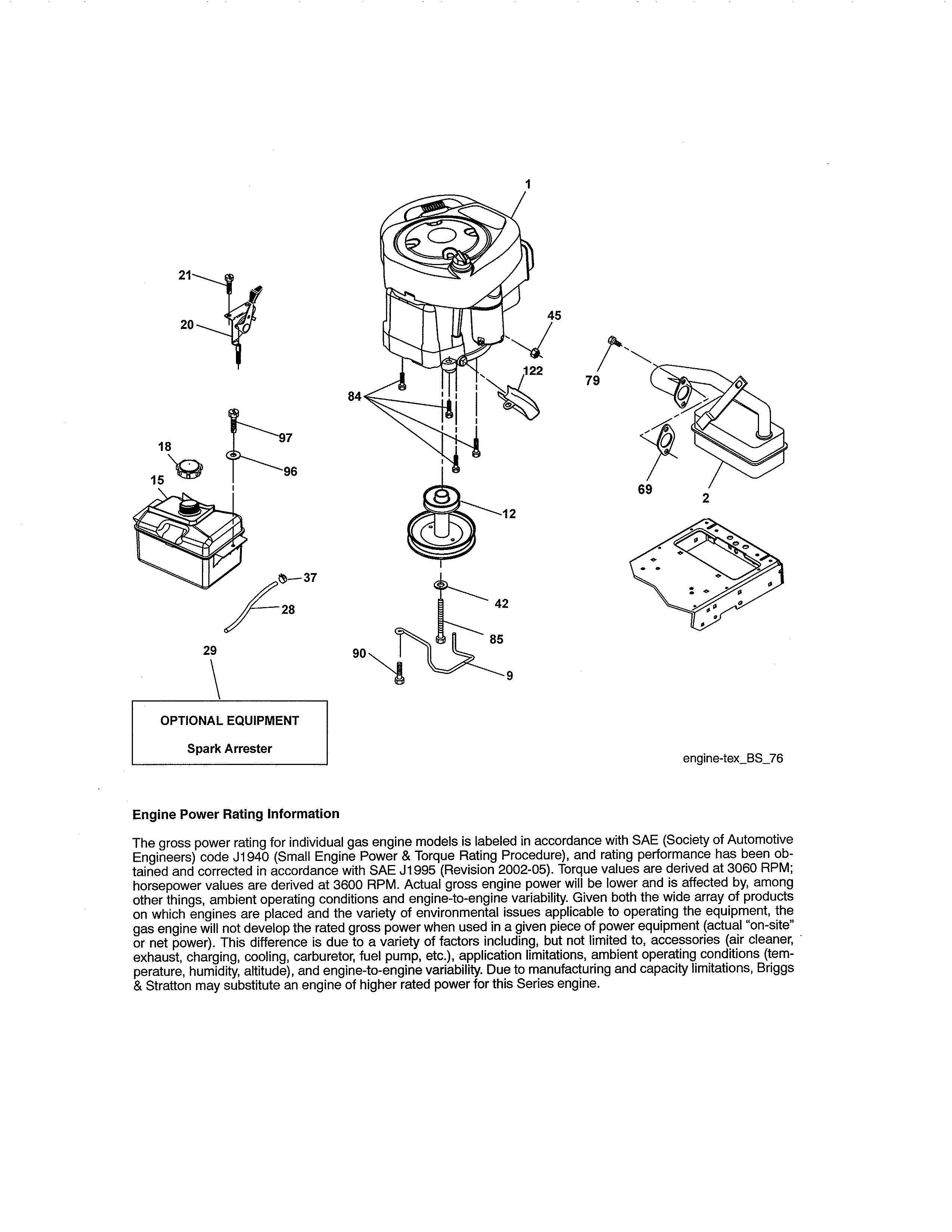 Engine Diagram and Parts List for 917986330  Craftsman Lawn Tractor