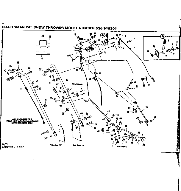 Handle Assembly Diagram and Parts List for 536918301  Craftsman Snow Blower
