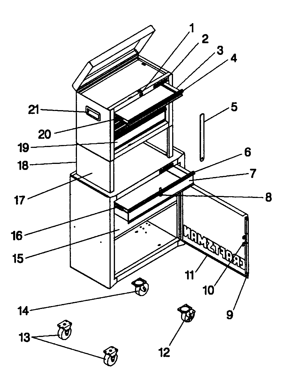 Tool Box Diagram and Parts List for 706657776  Craftsman Tool Stand & Cart