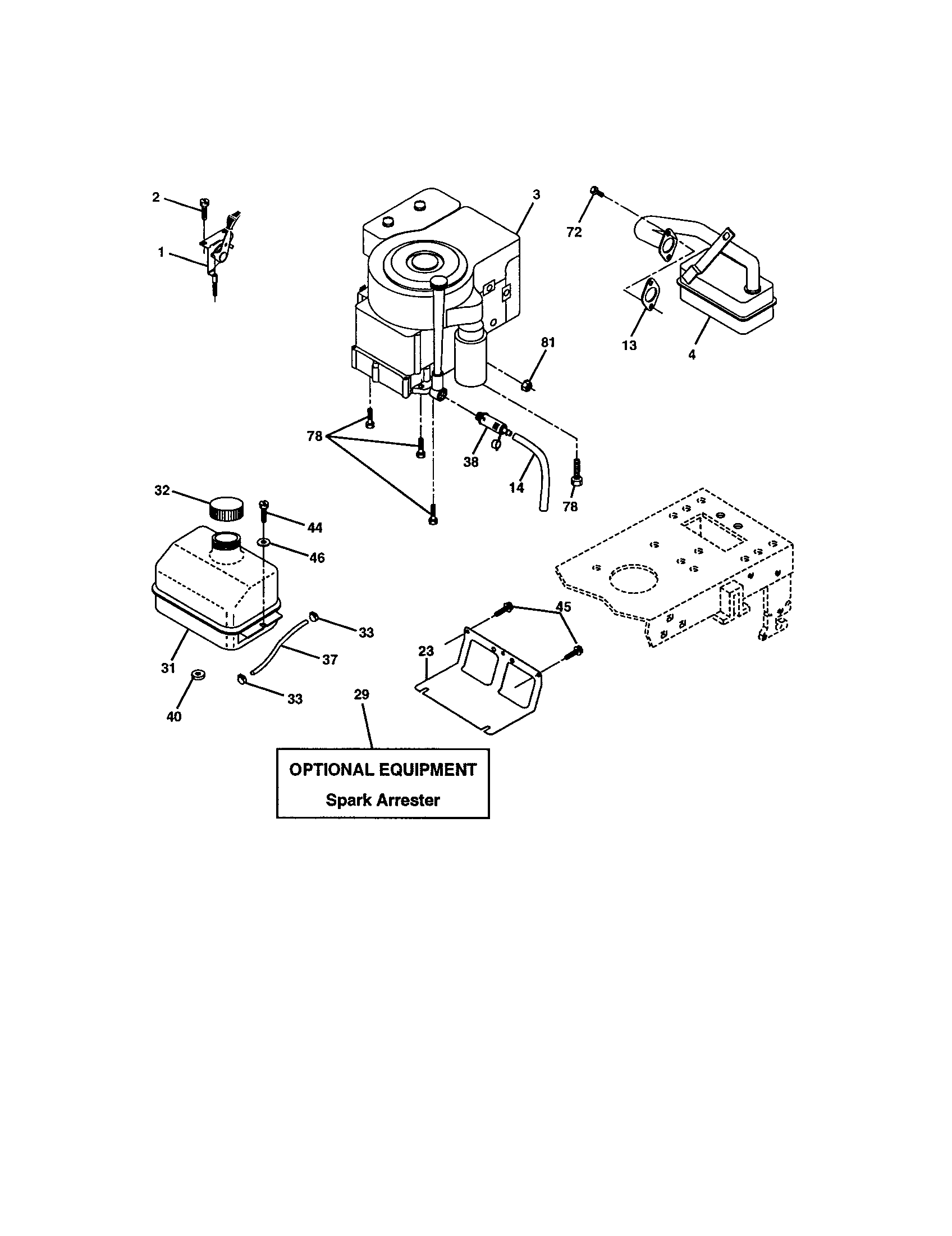 Engine Diagram and Parts List for 917273391  Craftsman Lawn Tractor